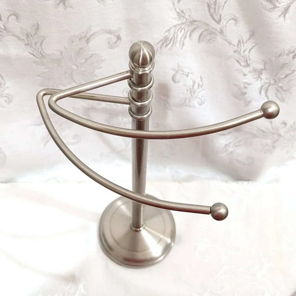 Hand Towel Swivel Stand Holder Freestanding Rotating Silver Metal Bathroom 15